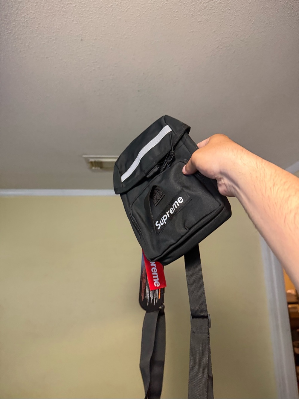Supreme Black Sling Belt Bag with White Accent